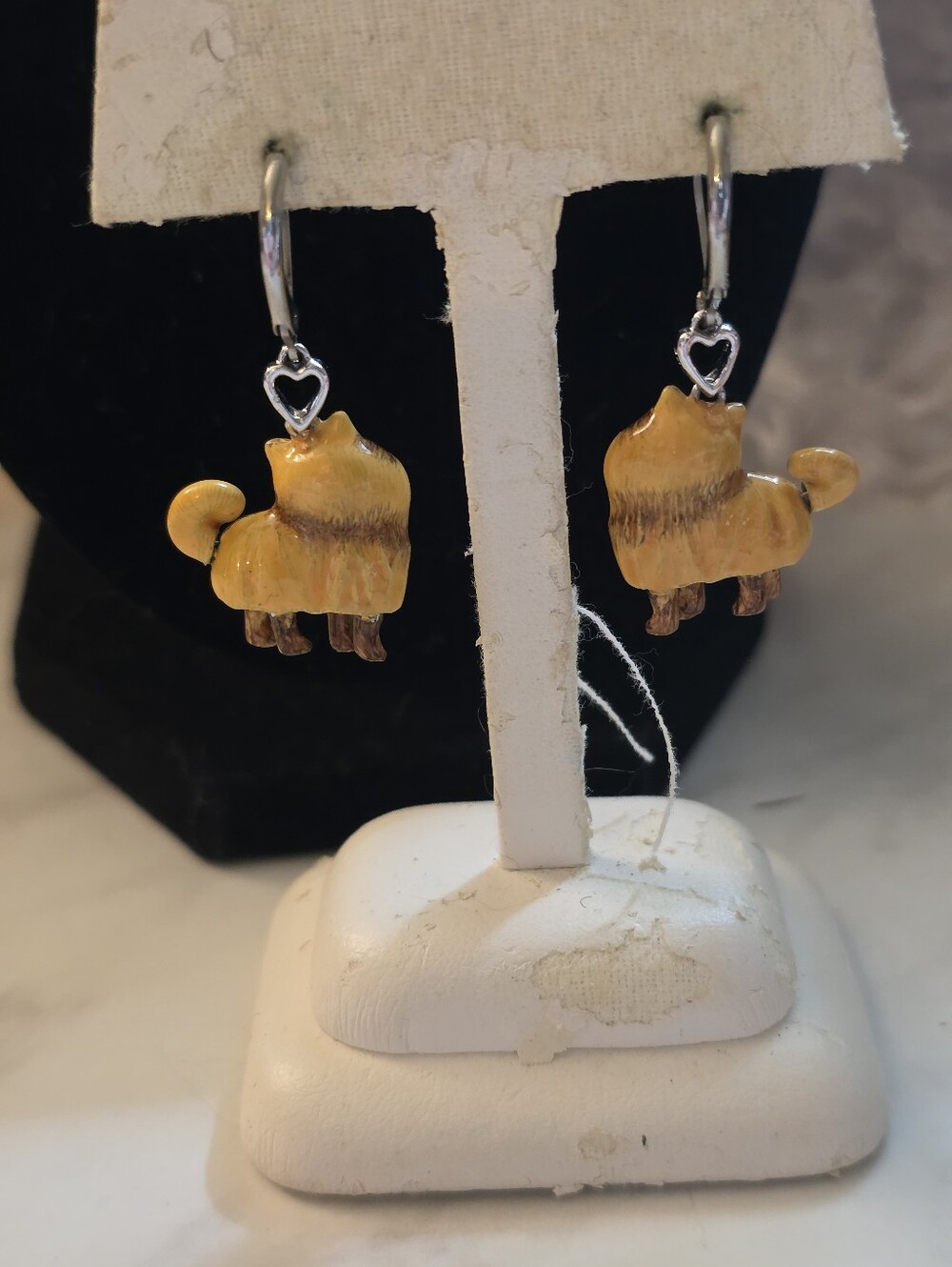 Cute 3D Pomeranian Dog Dangle Earrings - Yellow/Brown - Picture 4 of 8